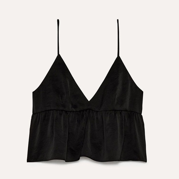 Little Moon Tops - black satin tank top.